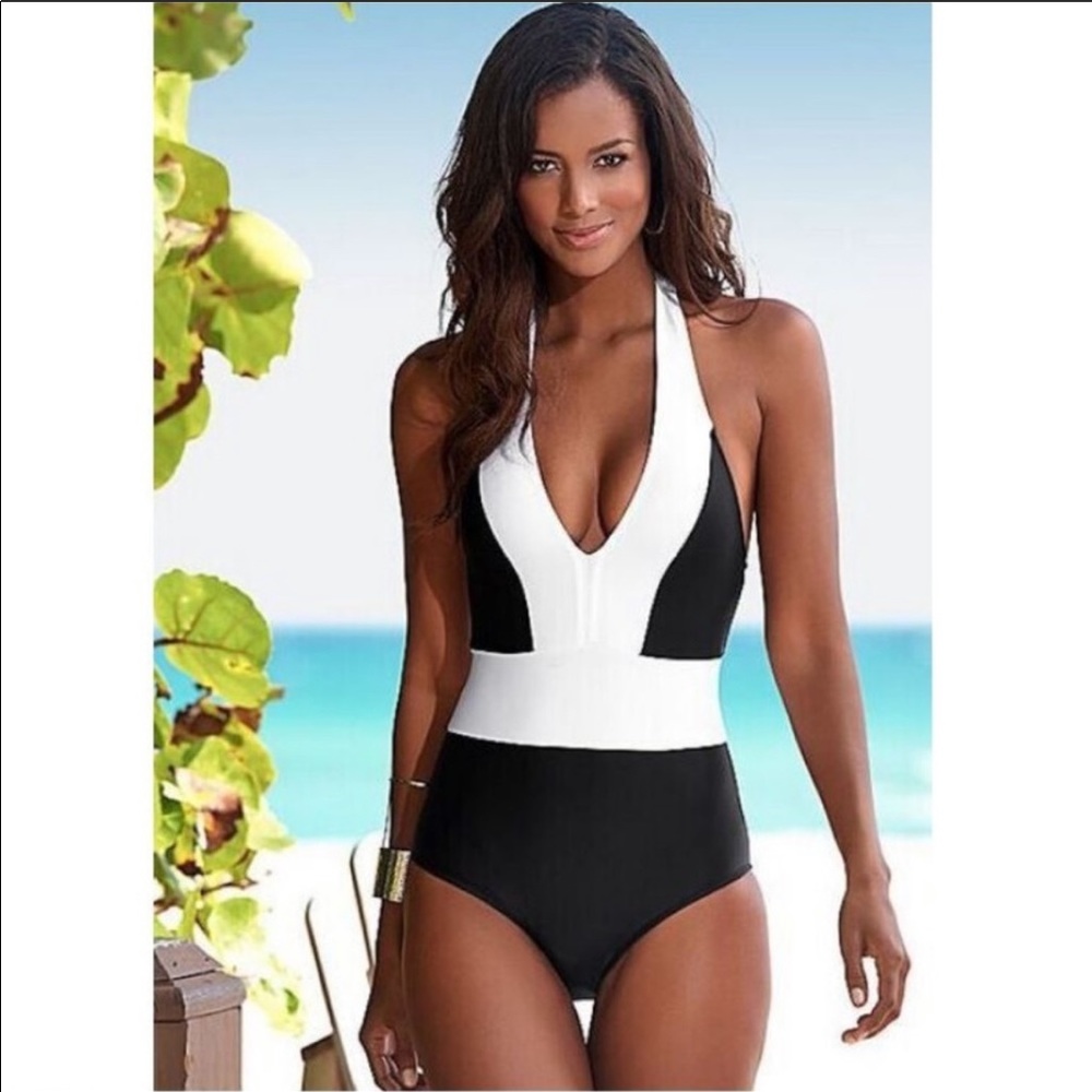 Black White Contrast Bathing Suit